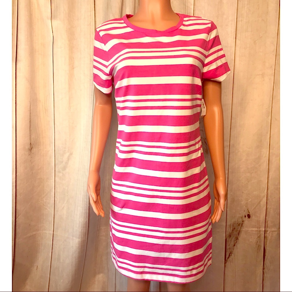 NWT Old Navy Pink and White Striped Crew-Neck T-shirt Dress